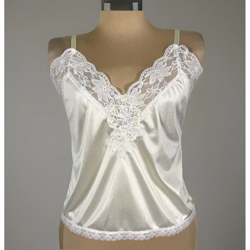 Vintage‎ Undercover Wear Lace Camisole Tank Top Women's Small Floral Lace Beaded
